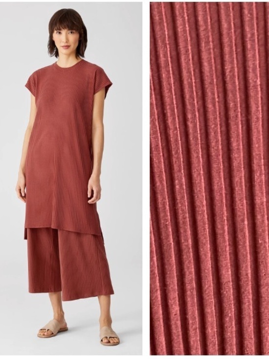Eileen Fisher Dresses & Skirts - Eileen Fisher Rust Orange Textured Stretch Rib Crew Neck Dress Large